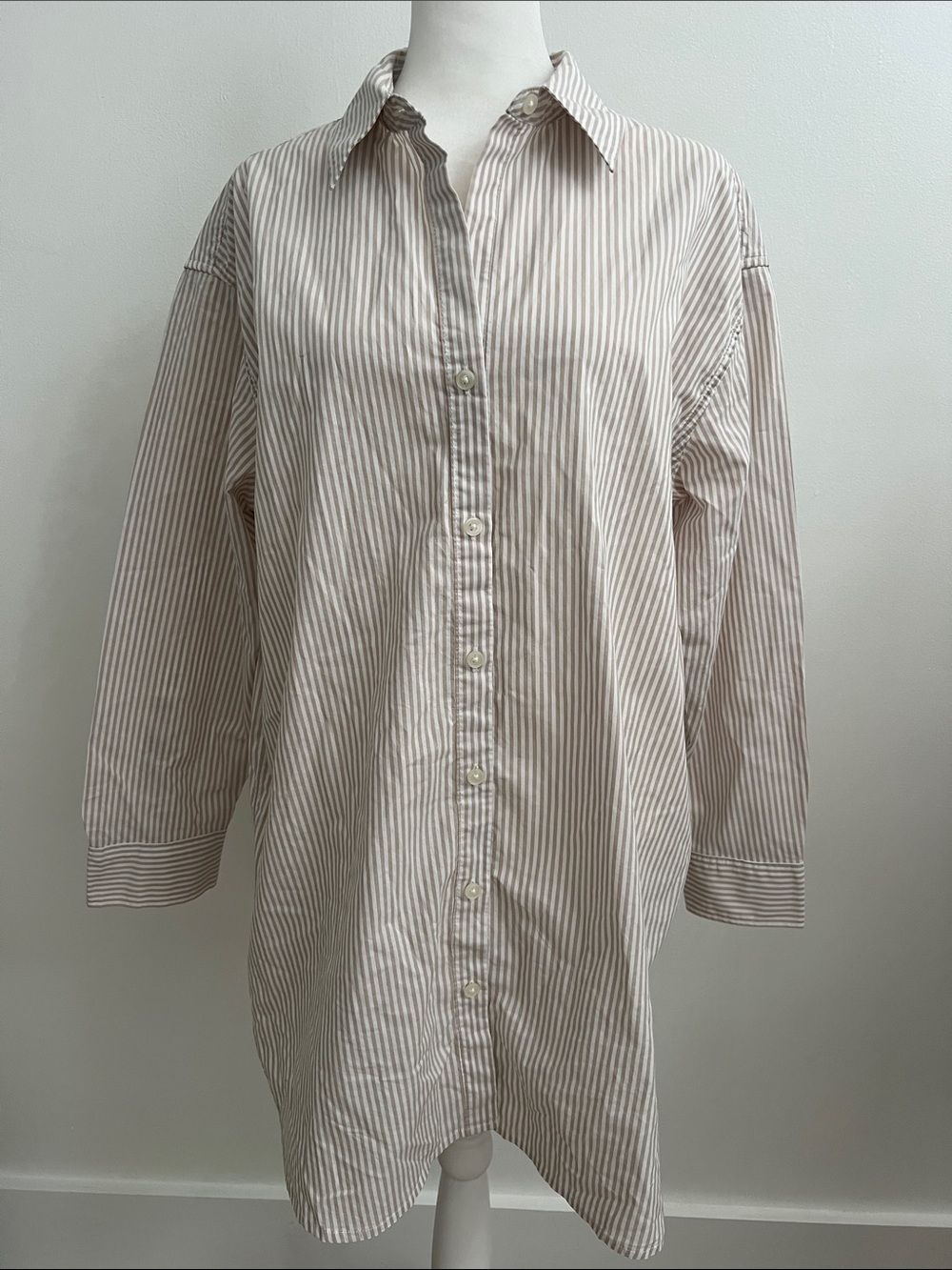 Classic Striped Button-Down Shirt - Beige/White
